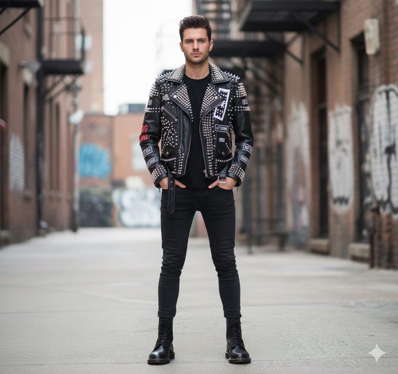 Handmade Studded Cowhide Leather Biker Jacket | Punk Rock Moto - Image 4
