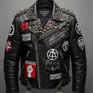 Studded Cowhide Leather Biker Jacket | Punk Rock Moto Coat