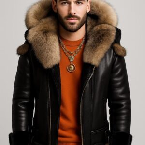 Men’s Luxury Leather Shearling Jacket – Fur Trim Winter Coat