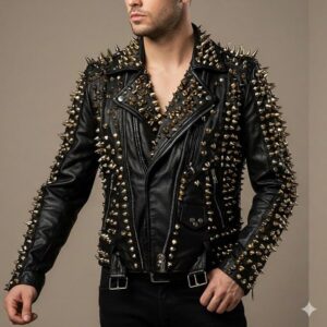 "Studded Leather Biker Jacket – Punk Rock, Rivet Embellished"