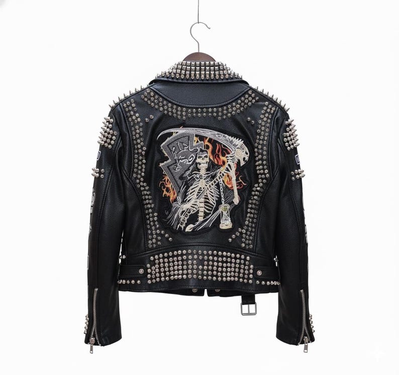 Handmade Studded Cowhide Leather Biker Jacket | Punk Rock Moto - Image 2