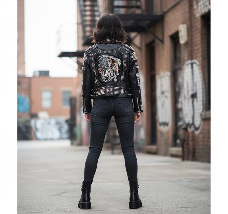 Handmade Studded Cowhide Leather Biker Jacket | Punk Rock Moto - Image 6